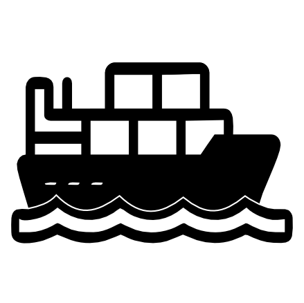 outline icon of a large cargo ship, symbolizing shipping, logistics, or maritime transport.