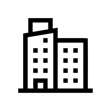 Black outline icon of a multi-story building with multiple windows, representing commercial property or urban architecture.