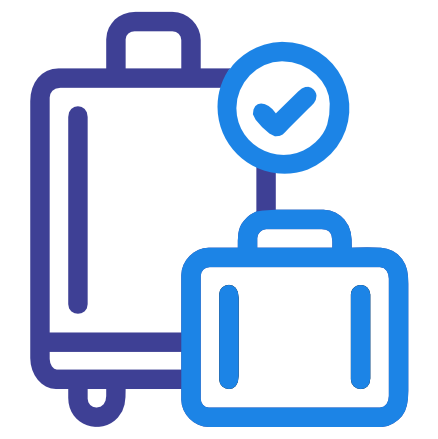 Icon of two suitcases with a checkmark, representing approved or checked-in luggage.