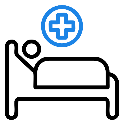 An icon of a hospital bed with a medical cross, representing healthcare or hospitalization.