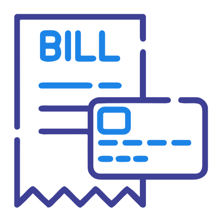An icon depicting a bill with a credit card, representing payments or financial transactions.