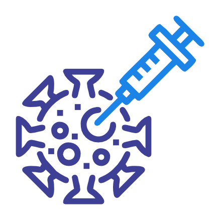 An icon showing a syringe injecting into a coronavirus symbol, representing vaccination or treatment.