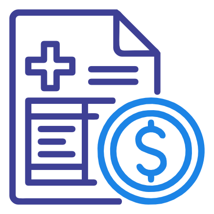 An icon showing a document or form with a medical cross and a dollar sign coin overlay, representing health insurance policy details and costs, relevant for terms & conditions.