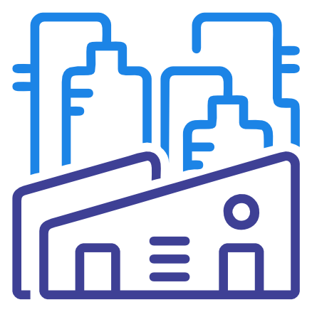 An icon of a city skyline with multiple buildings, representing urban development or real estate.
