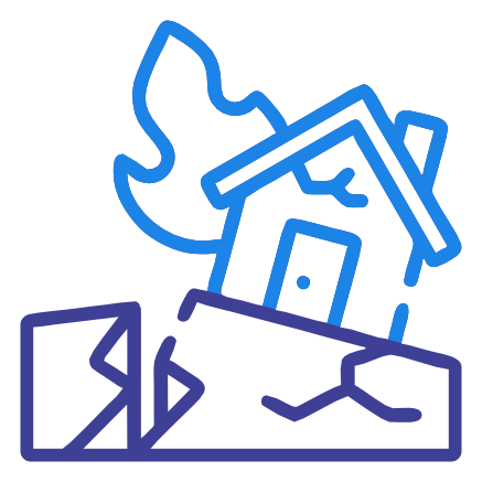 An icon of a burning house, representing fire damage or property loss.