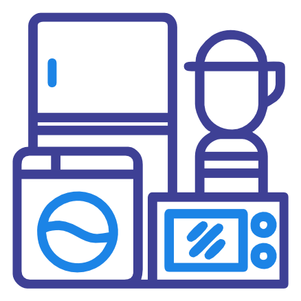 An icon depicting a person in front of a microwave and a cooler, representing home appliances.