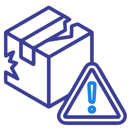 An icon of a cardboard box with a caution sign, representing fragile goods or warning for cargo.