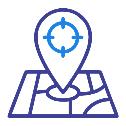 An icon showing a location pin with a target symbol, representing precise location or navigation.