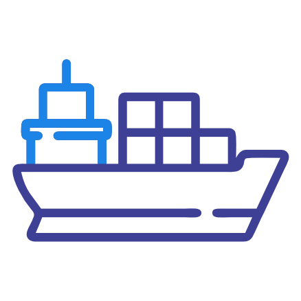 An icon of a cargo ship, representing shipping or maritime transport.