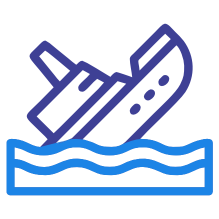 An icon of a sinking ship, representing maritime disaster or risk.