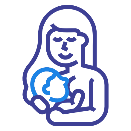 Icon of a woman in profile, gently holding her baby.