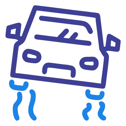 Icon of a car driving over uneven terrain, suggesting a rough road, accident, or off-road driving.