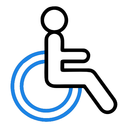 An icon of a person in a wheelchair, representing accessibility or disability.