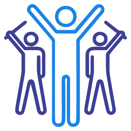 con of two stick figures with arms raised high in a celebratory or successful gesture.