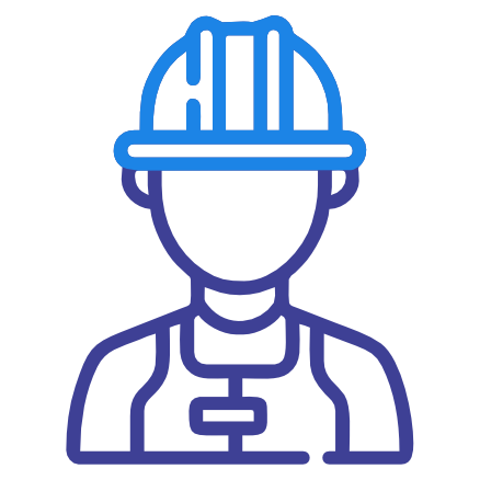 Icon of a male construction worker wearing a hard hat.
