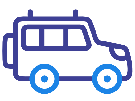 Blue outline icon of a passenger car, likely a sedan or hatchback.