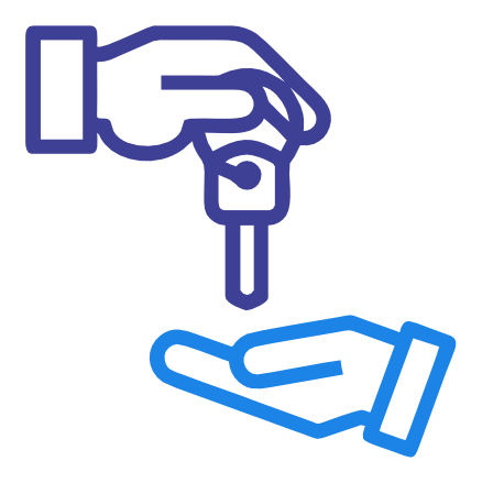 Icon of one hand holding out a set of keys to another receiving hand, symbolizing a transfer of property or ownership.